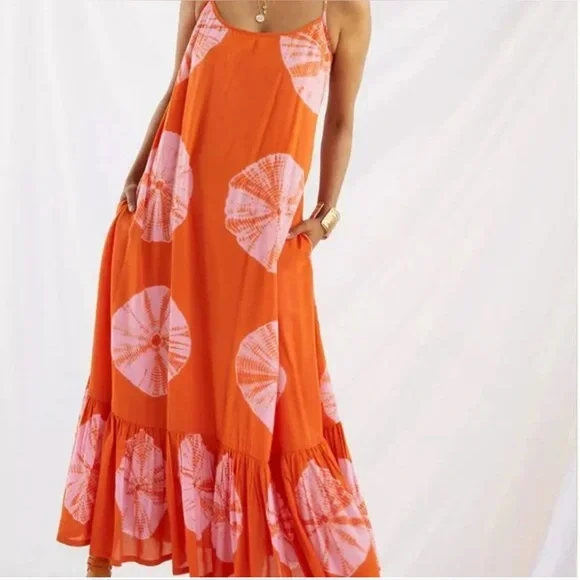 Norblack norwhite women’s medium tie dye maxi dress ruffle hem Resortwear - Picture 1 of 6